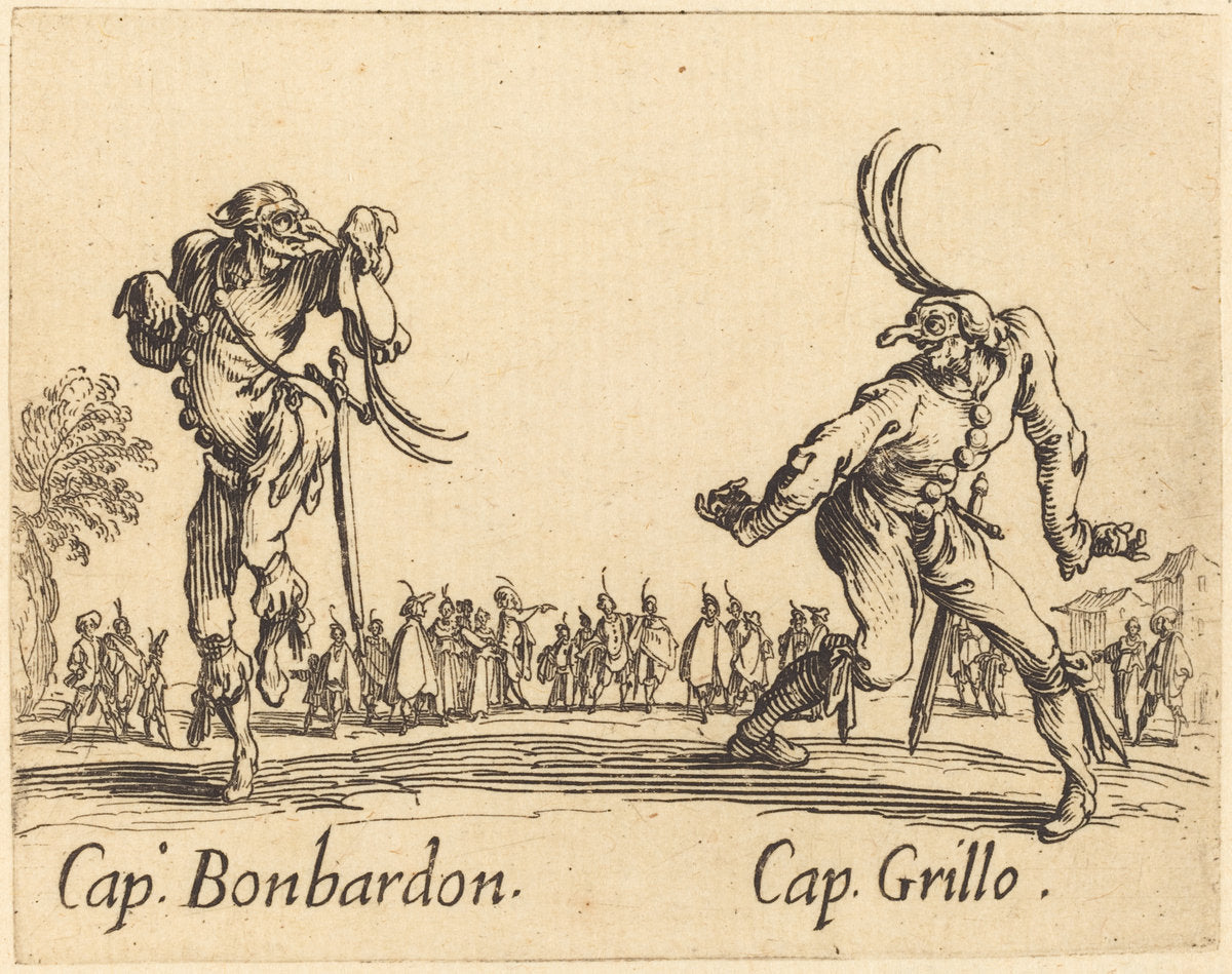 Cap. Bonbardon and Cap. Grillo by Jacques Callot (French, 1592 - 1635), 16X12"(A3)Poster Print