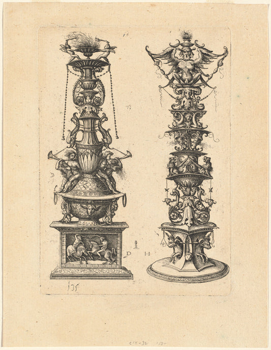 Two Candelabrum Designs by Daniel Hopfer (German, c. 1470 - 1536), 16X12"(A3)Poster Print