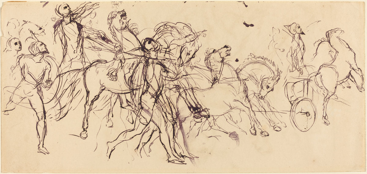 Charioteers (recto and verso) by Eugène Delacroix (French, 1798 - 1863), 16X12"(A3)Poster Print