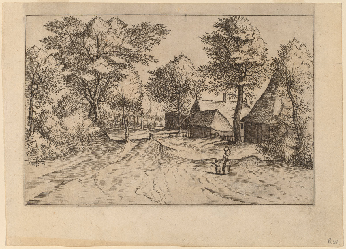 Village Road with Farm and Sheds by Johannes and Lucas van Doetechum after Master of the Small Landscapes (Dutch, died 1605), 16X12"(A3)Poster Print