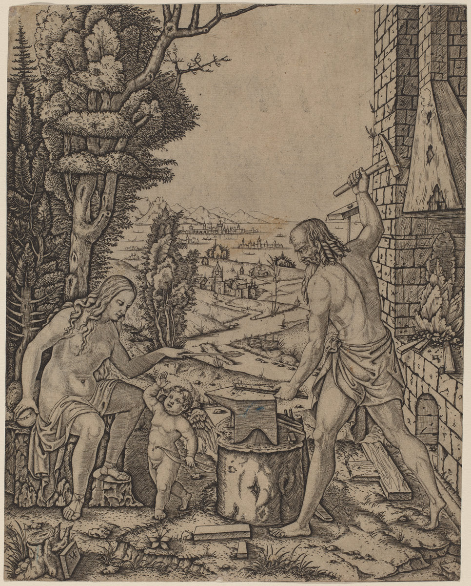 Vulcan, Venus, and Eros by Marcantonio Raimondi (Italian, c. 1480 - c. 1534), 16X12"(A3)Poster Print