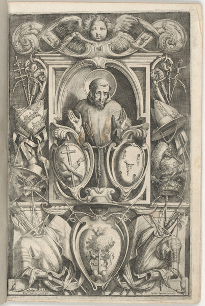 Frontispiece with Portrait of Saint Francis by Jacopo Ligozzi (artist), Domenico Falcini (engraver) , Lino Moroni (author) (Italian, 1547 - 1627), 16X12"(A3)Poster Print