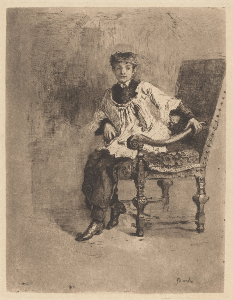 Seated Acolyte by Mosè Bianchi (Italian, 1840 - 1904), 16X12"(A3)Poster Print