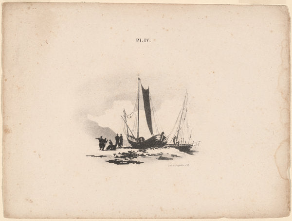 Boats on the Beach by Bernard Gaillot (French, 1780 - 1847), 16X12"(A3)Poster Print