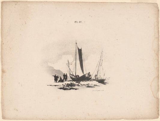 Boats on the Beach by Bernard Gaillot (French, 1780 - 1847), 16X12"(A3)Poster Print