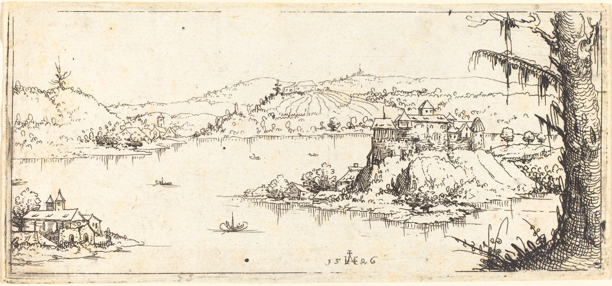 Landscape with a Large Lake at Center by Augustin Hirschvogel (German, 1503 - 1553), 16X12"(A3)Poster Print