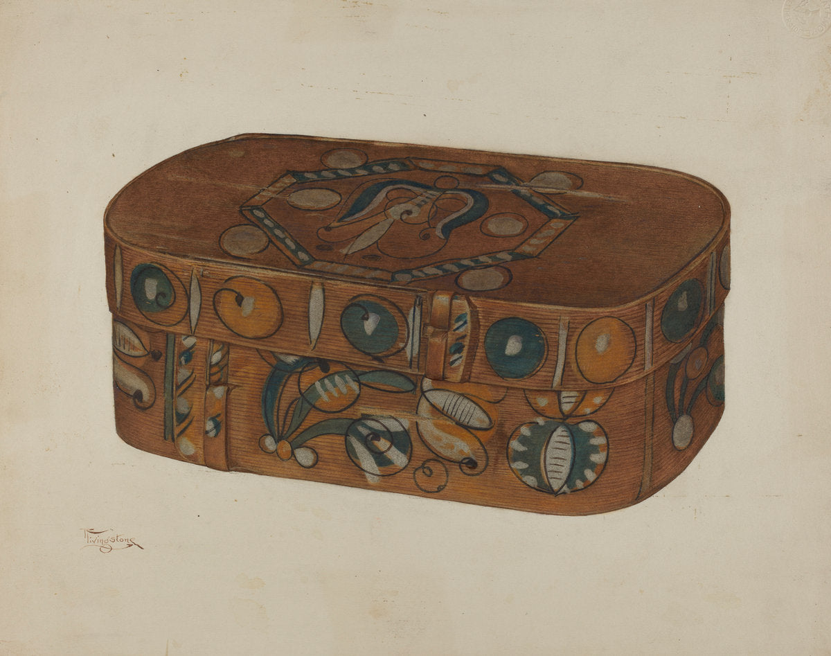 Pa. German Cap Box by Rolland Livingstone (American, active c. 1935), 16X12"(A3)Poster Print