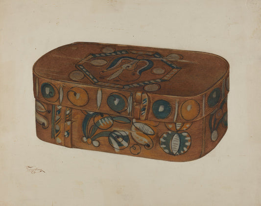 Pa. German Cap Box by Rolland Livingstone (American, active c. 1935), 16X12"(A3)Poster Print