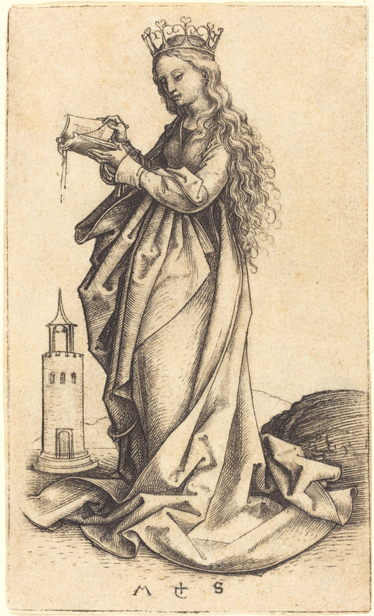 Saint Barbara by Martin Schongauer (German, c. 1450 - 1491), 16X12"(A3)Poster Print