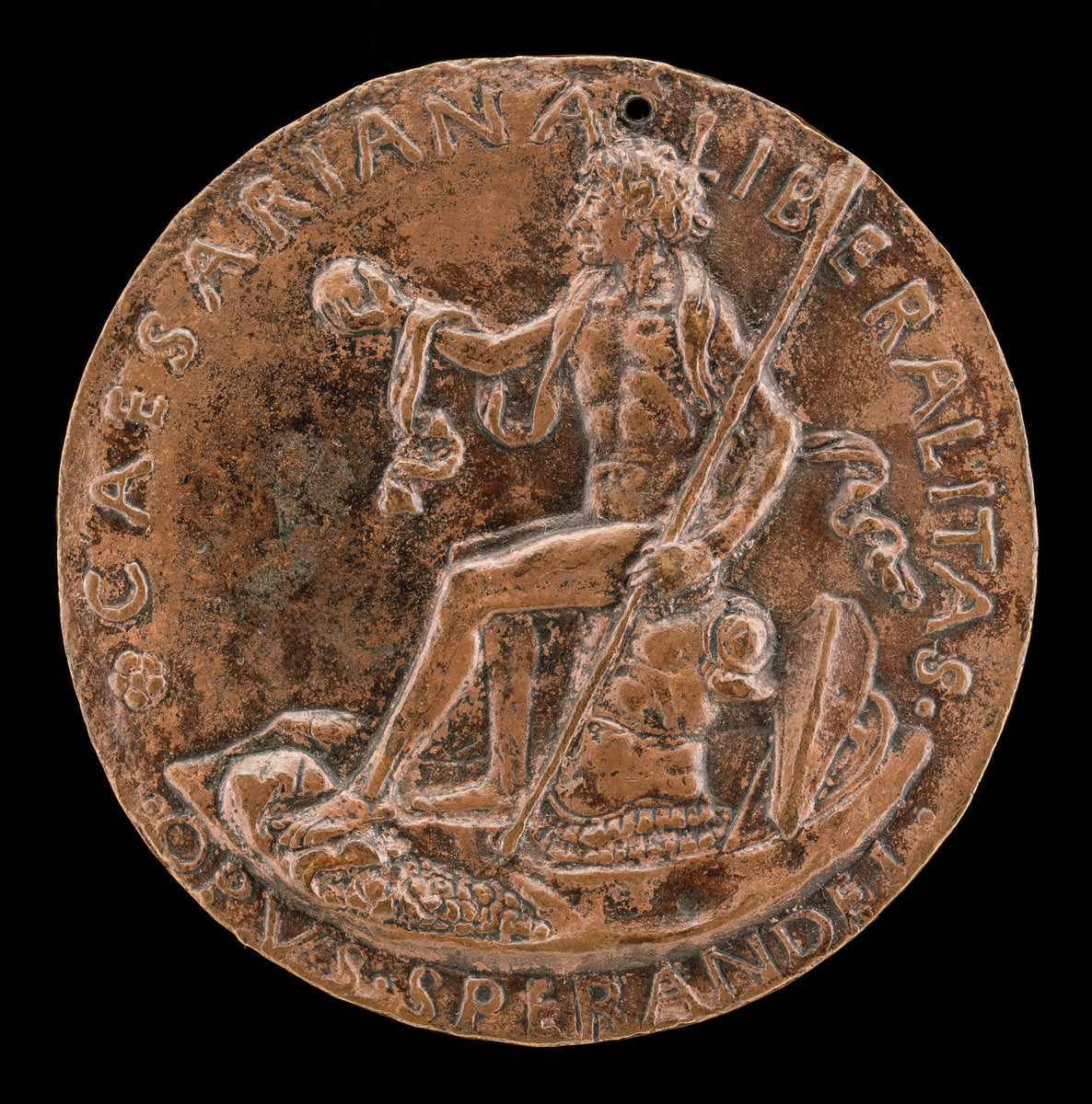 Figure Seated on a Cuirass, Holding a Globe and Spear [reverse] by Sperandio (Italian, c. 1425/1428  - c. 1504), 16X12"(A3)Poster Print