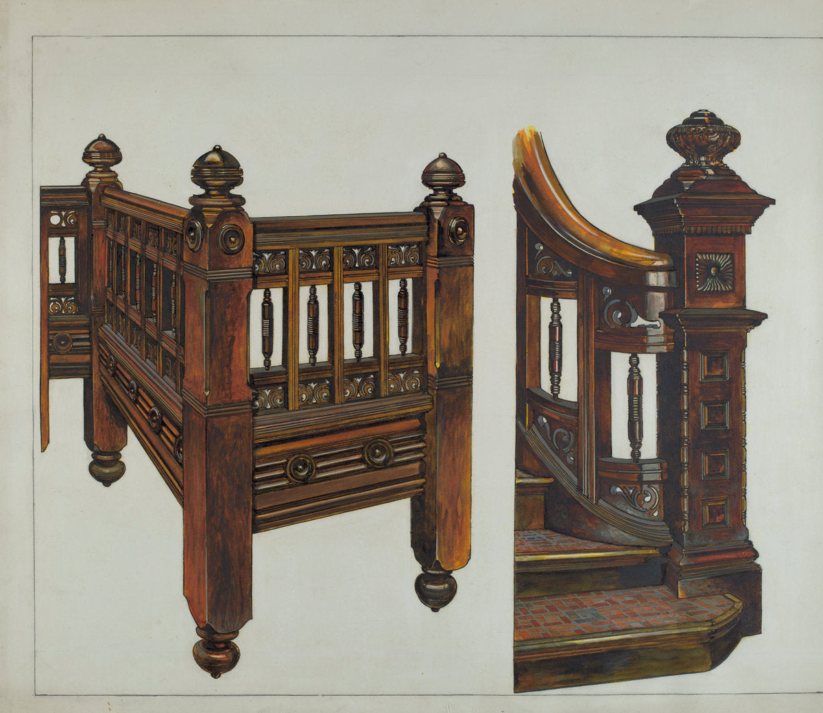 Stairway Balustrade by Florence Truelson (American, 1901 - 1959), 16X12"(A3)Poster Print