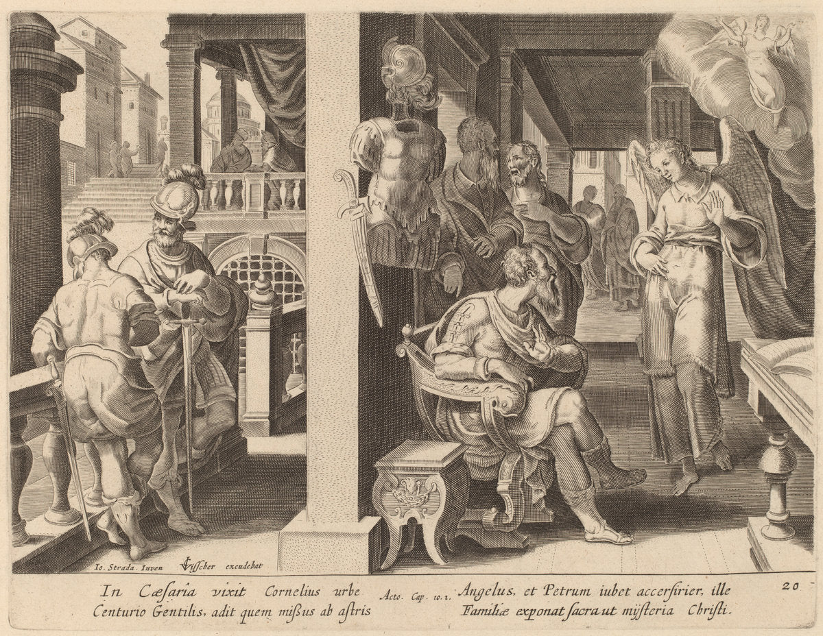 The Angel Commands Cornelius to Fetch Saint Peter by Philip Galle after Jan van der Straet (Flemish, 1537 - 1612), 16X12"(A3)Poster Print