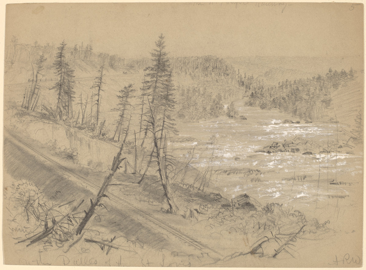 Railroad on the Dalles of the St. Louis by Alfred R. Waud (American, 1828 - 1891), 16X12"(A3)Poster Print