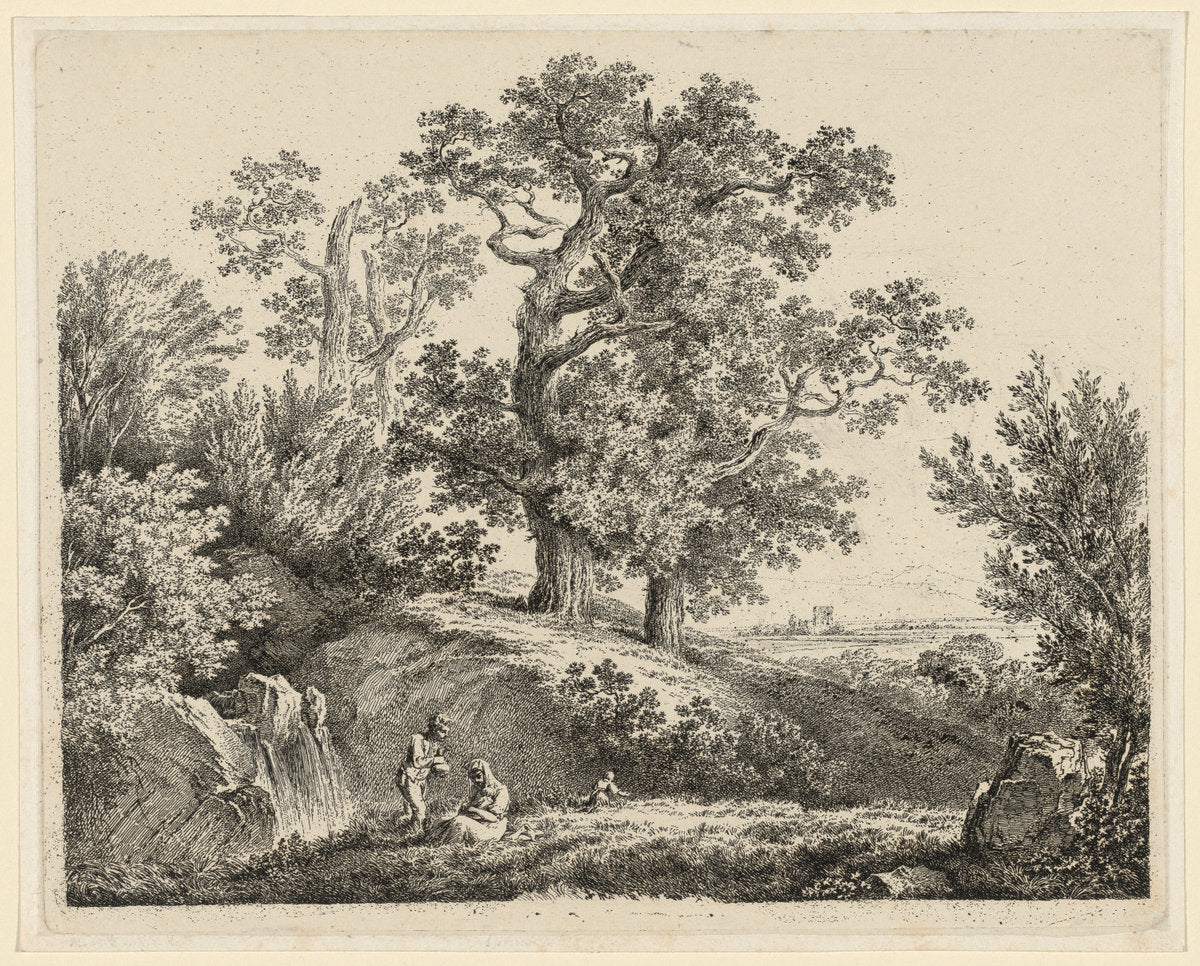 Landscape with a Waterfall and a Resting Family by Martin von Molitor (Austrian, 1759 - 1812), 16X12"(A3)Poster Print