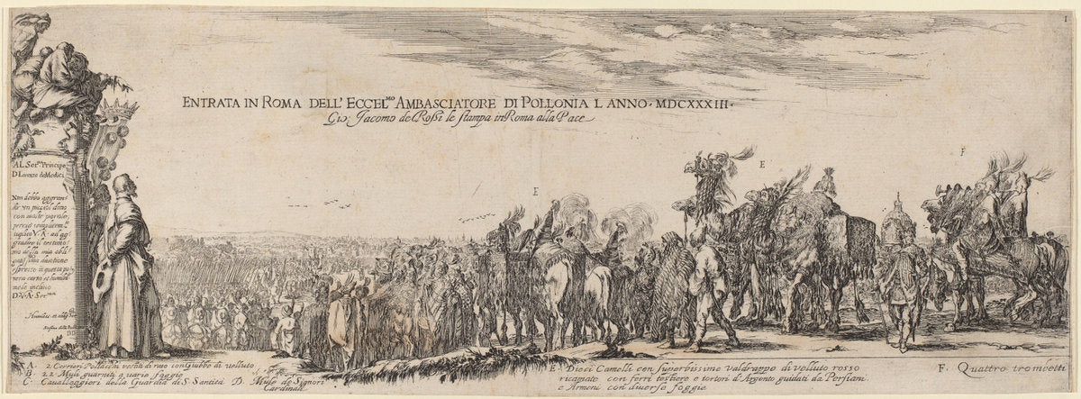Title Page for "Entry into Rome of His Excellency the Polish Ambassador" by Stefano Della Bella (Italian, 1610 - 1664), 16X12"(A3)Poster Print