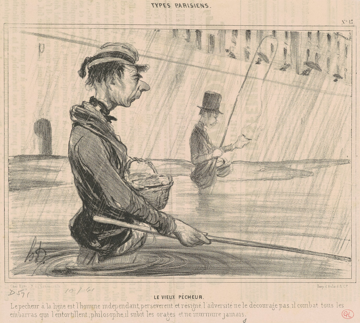 Le Vieux Pécheur by Honoré Daumier (French, 1808 - 1879), 16X12"(A3)Poster Print