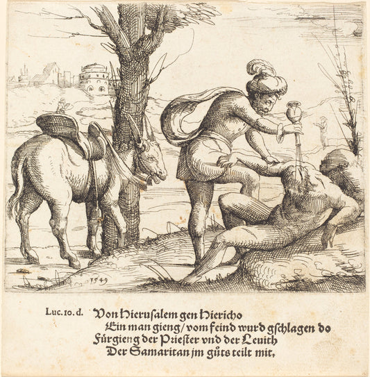 The Parable of the Good Samaritan by Augustin Hirschvogel (German, 1503 - 1553), 16X12"(A3)Poster Print