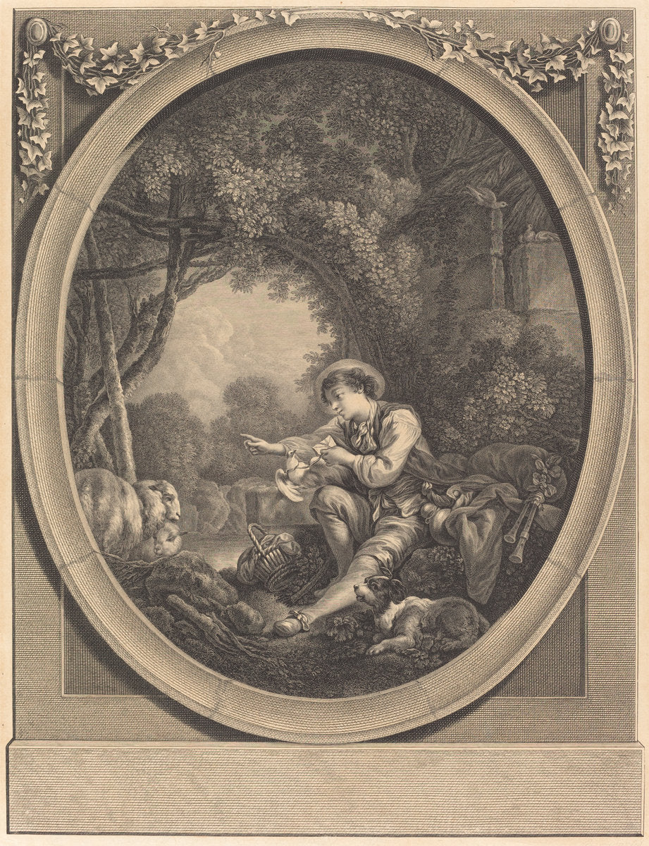 Le Depart du Courrier by Jacques-Firmin Beauvarlet after François Boucher (French, 1731 - 1797), 16X12"(A3)Poster Print