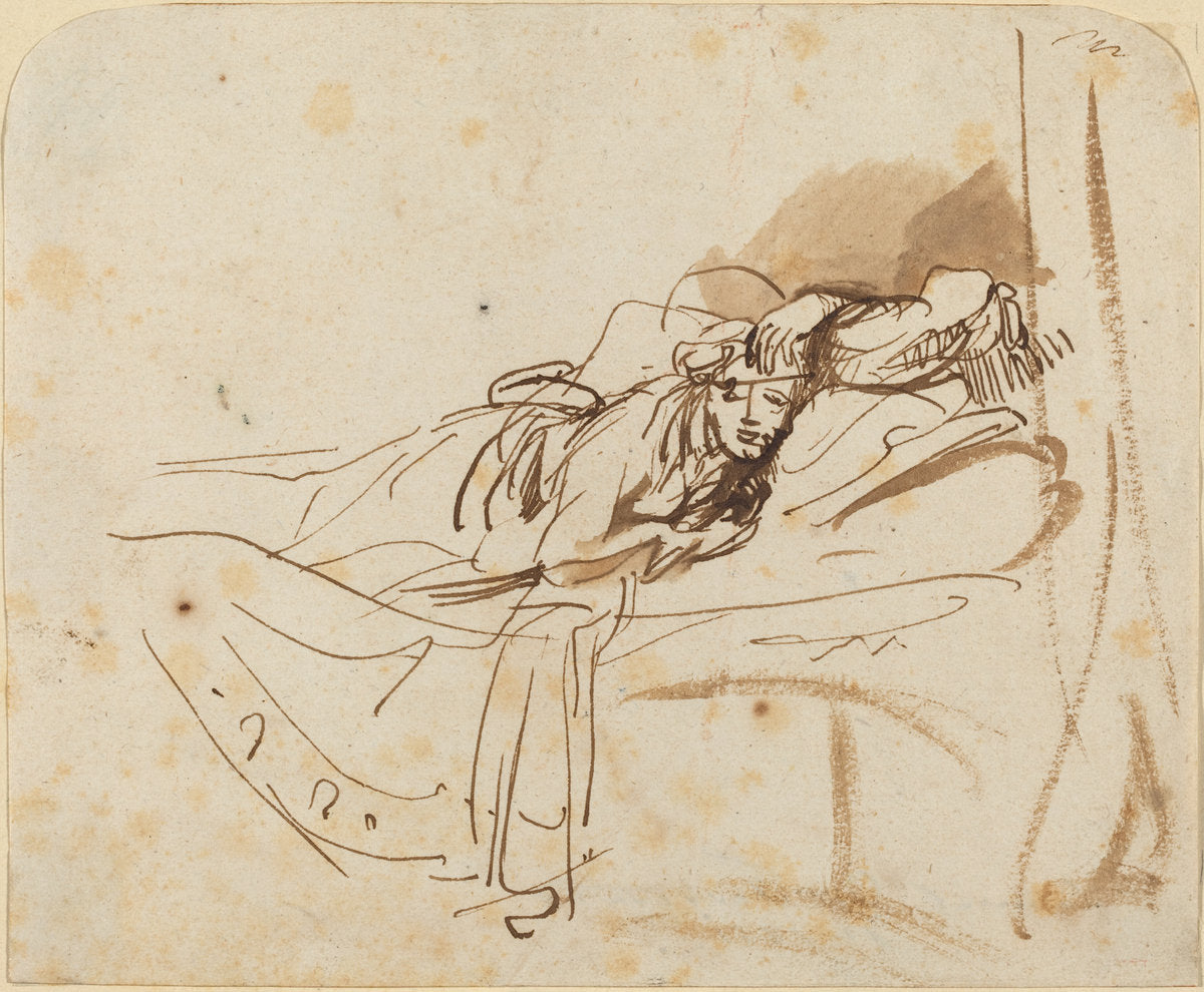 Saskia(?) Lying in Bed by Rembrandt van Rijn (Dutch, 1606 - 1669), 16X12"(A3)Poster Print