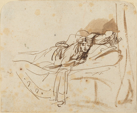 Saskia(?) Lying in Bed by Rembrandt van Rijn (Dutch, 1606 - 1669), 16X12"(A3)Poster Print