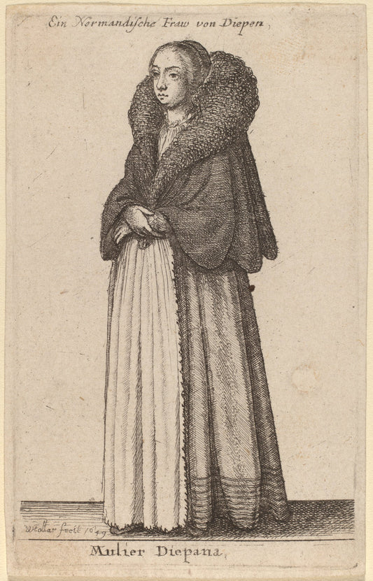 Mulier Diepana by Wenceslaus Hollar (Bohemian, 1607 - 1677), 16X12"(A3)Poster Print