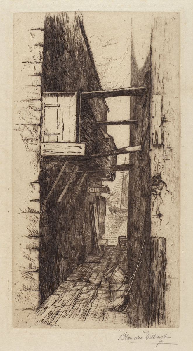 Untitled (Alleyway with View of a Harbor) by Blanche Dillaye (American, 1851 - 1932), 16X12"(A3)Poster Print