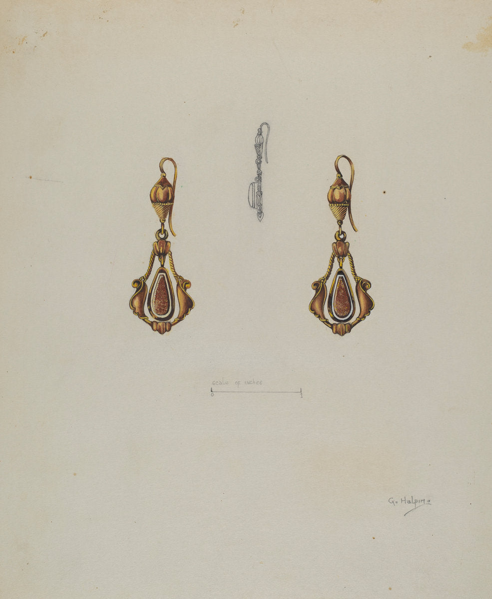 Earrings by Grace Halpin (American, active c. 1935), 16X12"(A3)Poster Print