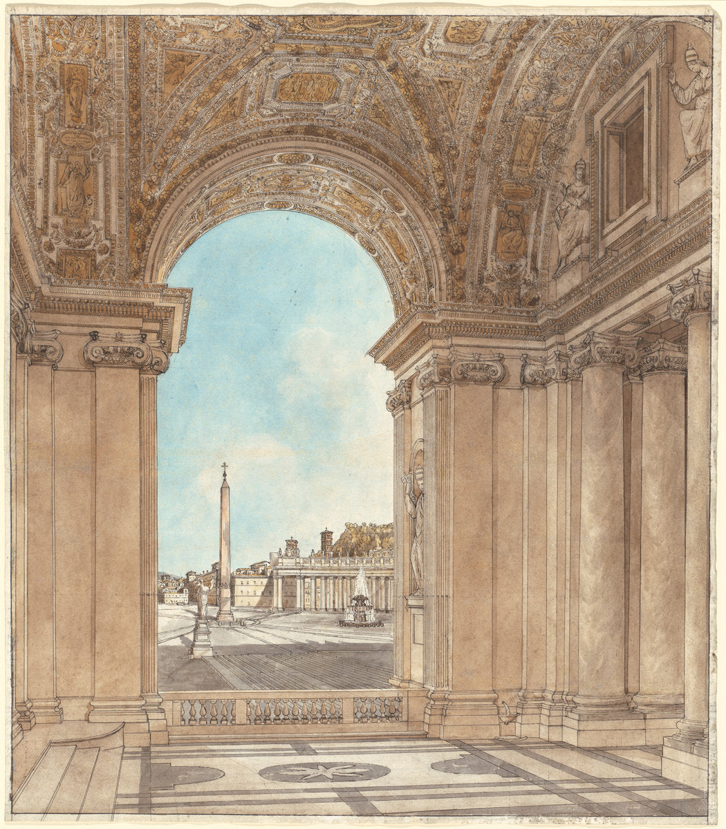The Piazza of Saint Peter's Seen through an Arch of the Basilica by Giacomo Quarenghi (Venetian, 1744 - 1817), 16X12"(A3)Poster Print