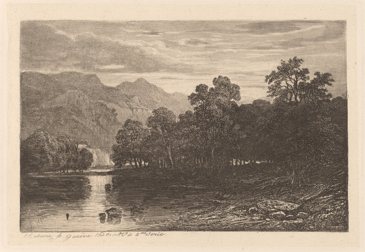 Mountain River by Alexandre Calame (Swiss, 1810 - 1864), 16X12"(A3)Poster Print