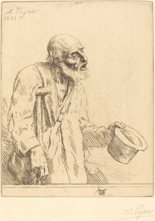 Beggar (Le mendiant) by Alphonse Legros (French, 1837 - 1911), 16X12"(A3)Poster Print