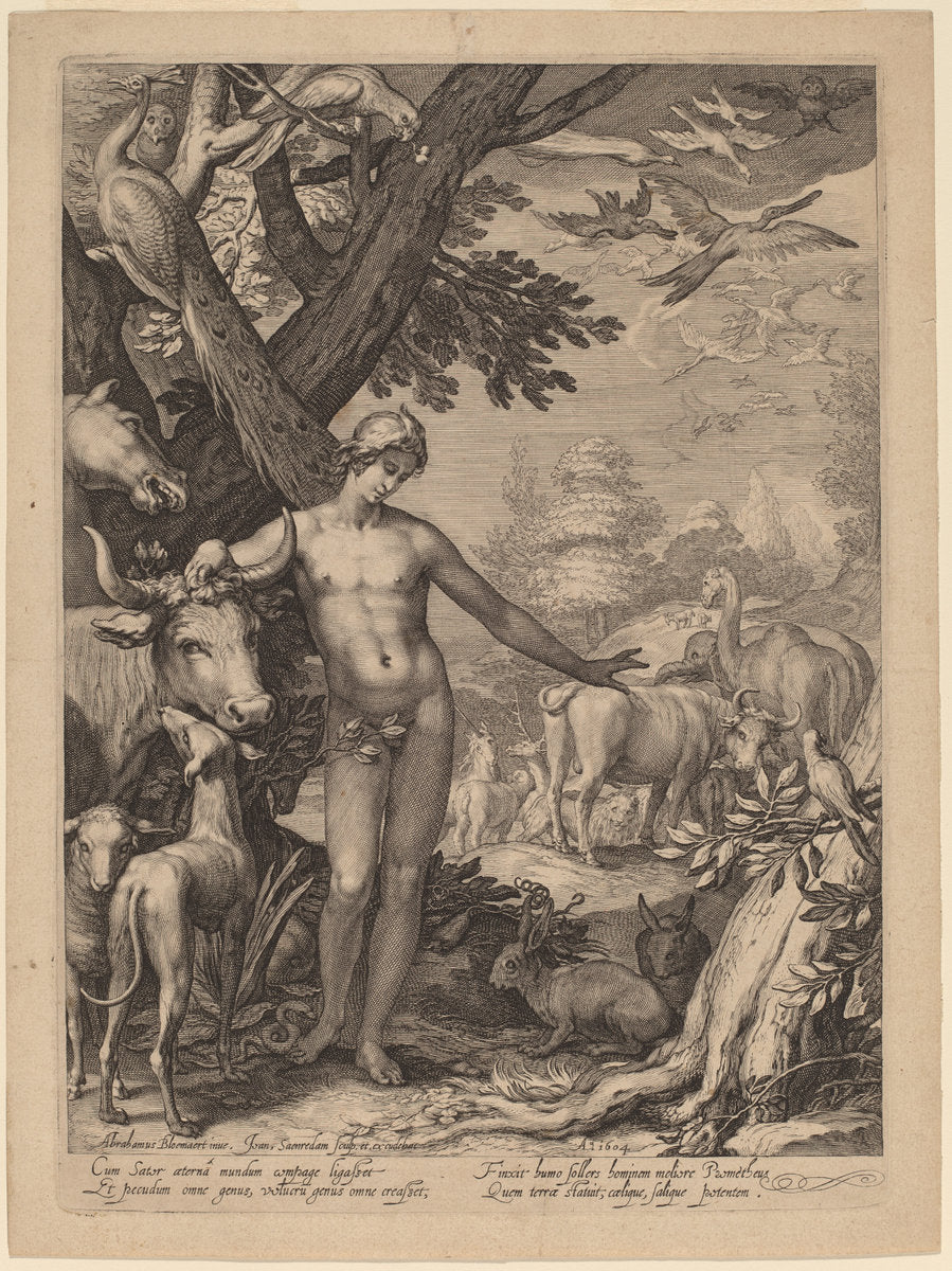 Adam Naming the Animals by Jan Pietersz Saenredam after Abraham Bloemaert (Dutch, 1565 - 1607), 16X12"(A3)Poster Print