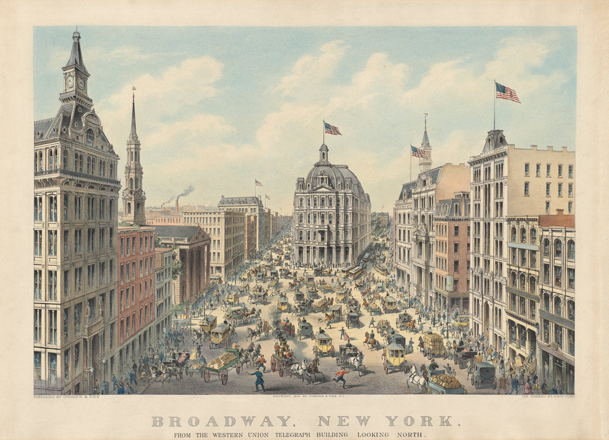 Broadway, New York: From the Western Union Telegraph Building Looking North by Currier and Ives (1857 - 1907), 16X12"(A3)Poster Print