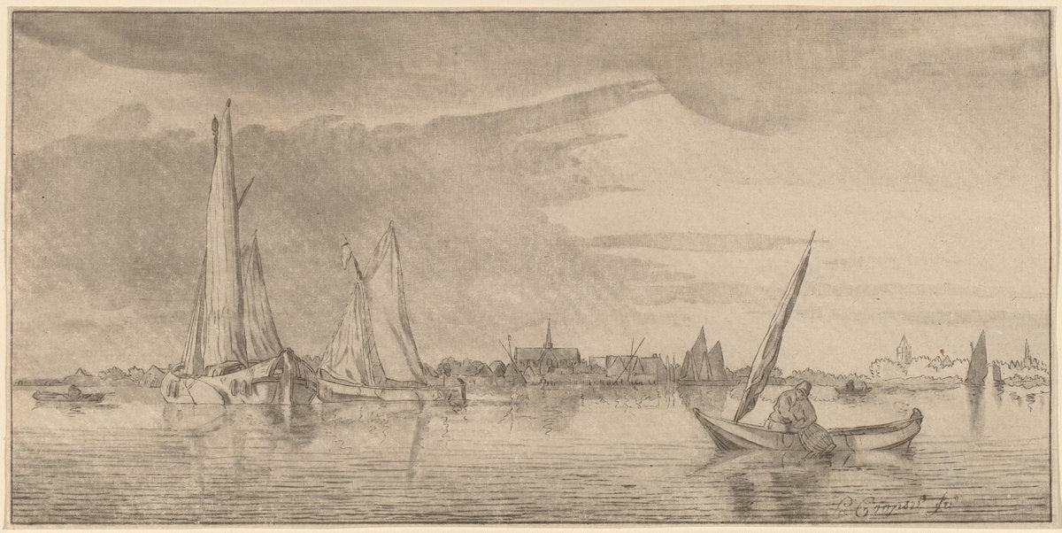 River with Town by Cornelis Ploos van Amstel and Bernhard Schreuder after Pieter Coopse (Dutch, 1726 - 1798), 16X12"(A3)Poster Print