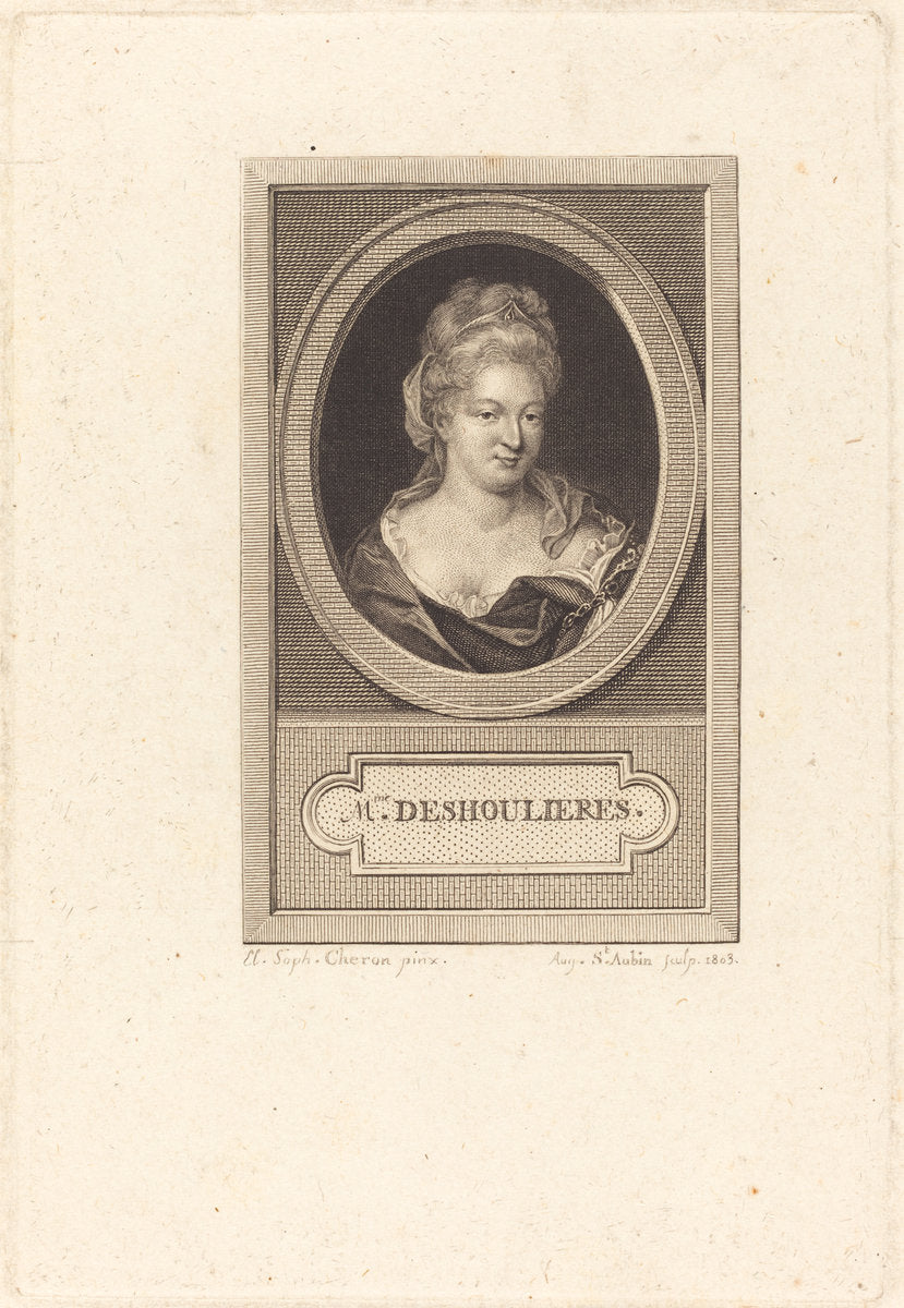 Antoinette du Ligier de La Garde Deshoulieres by Augustin de Saint-Aubin after Elisabeth Sophie Cheron (French, 1736 - 1807), 16X12"(A3)Poster Print