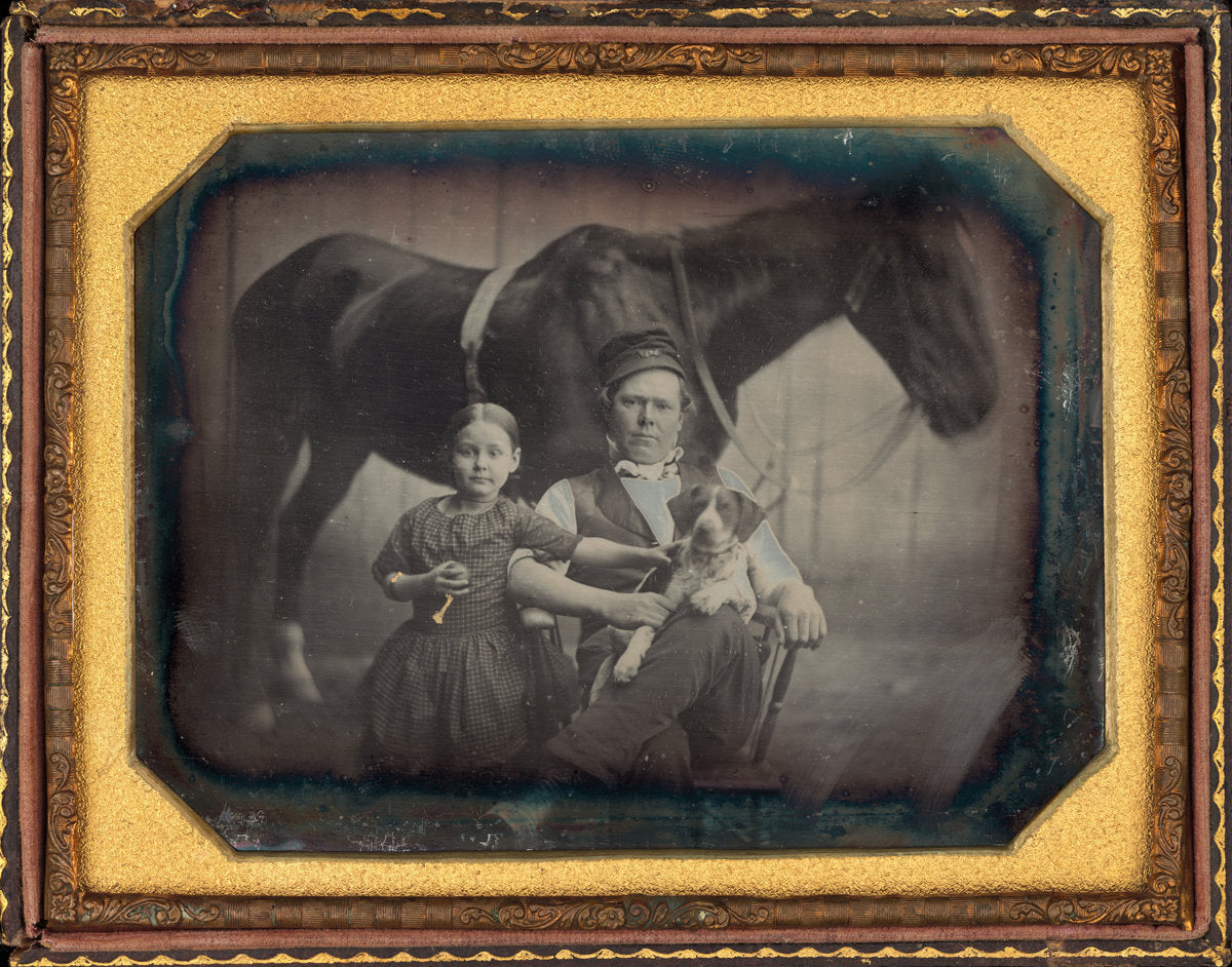 c. 1845 by American 19th Century (Portrait of a Man and Girl with Horse and Dog), 16X12"(A3)Poster Print