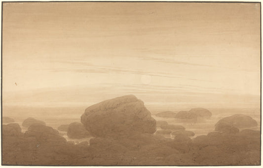 Moonrise on an Empty Shore by Caspar David Friedrich (German, 1774 - 1840), 16X12"(A3)Poster Print