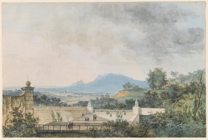 Panoramic View across a Terraced Park by Louis Gabriel Moreau (French, 1739 - 1806), 16X12
