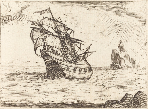 Ship Navigating Near Rocks by Jacques Callot (French, 1592 - 1635), 16X12"(A3)Poster Print