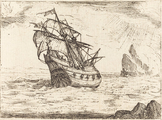 Ship Navigating Near Rocks by Jacques Callot (French, 1592 - 1635), 16X12"(A3)Poster Print