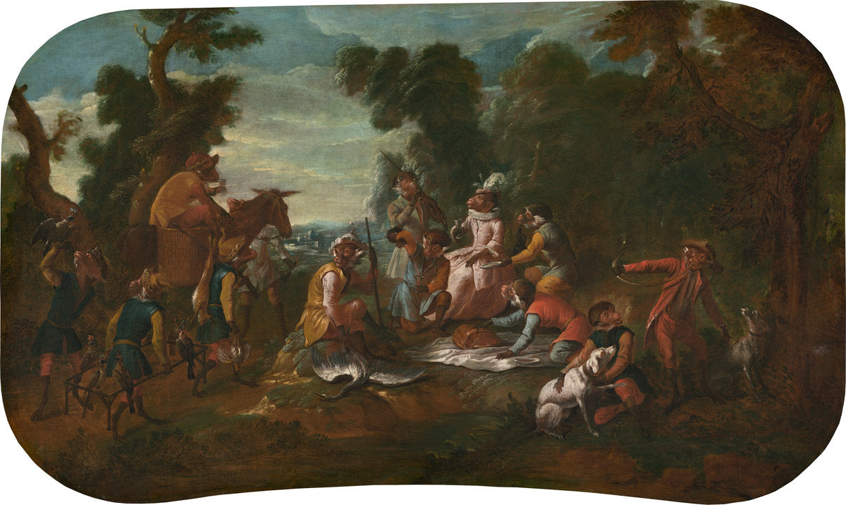 Singerie: The Picnic by Christophe Huet (French, 1700 - 1759), 16X12"(A3)Poster Print