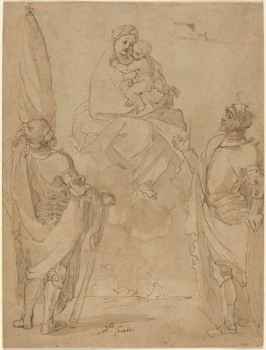 The Virgin and Child Appearing to Saints George and William by Lodovico Carracci (Bolognese, 1555 - 1619), 16X12"(A3)Poster Print