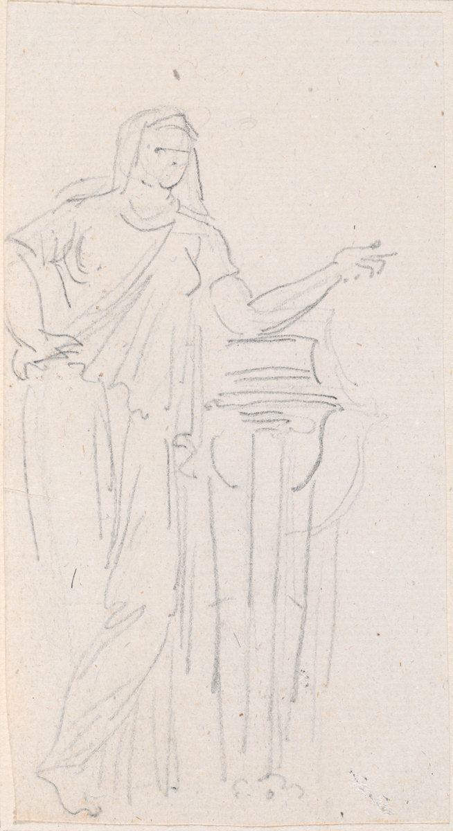 Statue of a Vestal Virgin by Hubert Robert (French, 1733 - 1808), 16X12"(A3)Poster Print