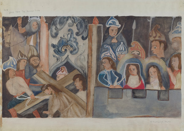 Station of the Cross No. 7: "Jesus Falls the Second Time" by Beulah Bradleigh (American, active c. 1935), 16X12"(A3)Poster Print