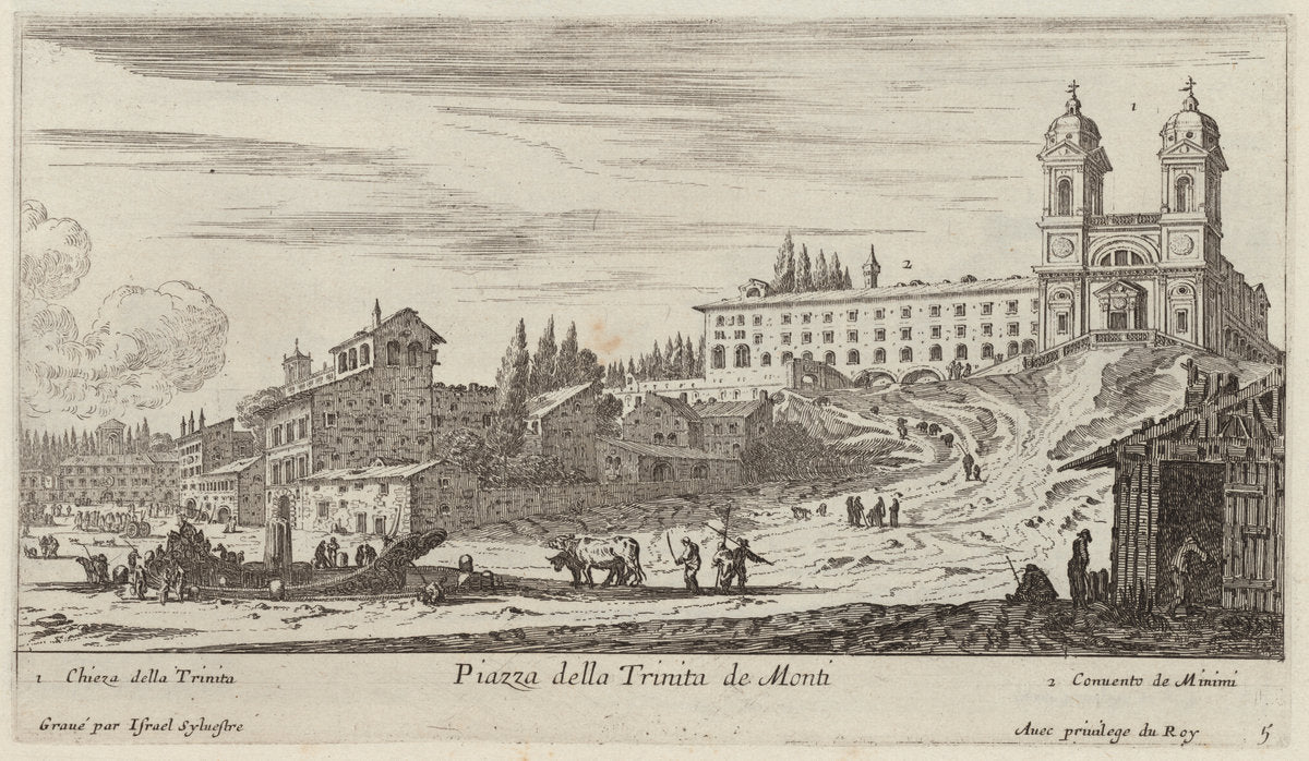 Piazza della Trinita de Monti by Israël Silvestre (French, 1621 - 1691), 16X12"(A3)Poster Print