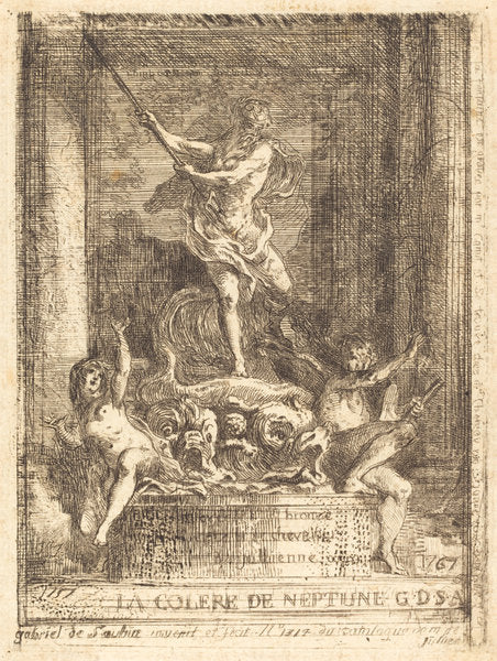 La colere de Neptune by Gabriel Jacques de Saint-Aubin (French, 1724 - 1780), 16X12"(A3)Poster Print