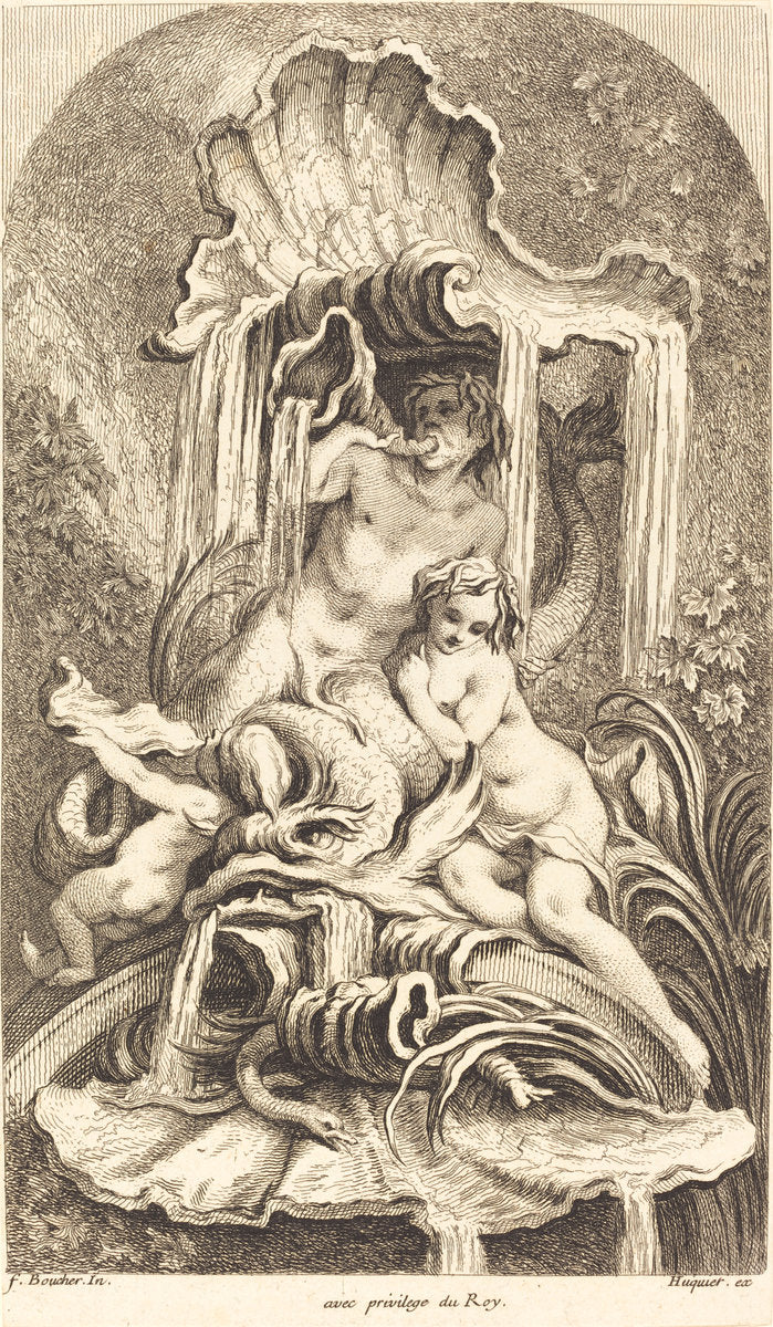 Triton and Nymph by Gabriel Huquier after François Boucher (French, 1695 - 1772), 16X12"(A3)Poster Print