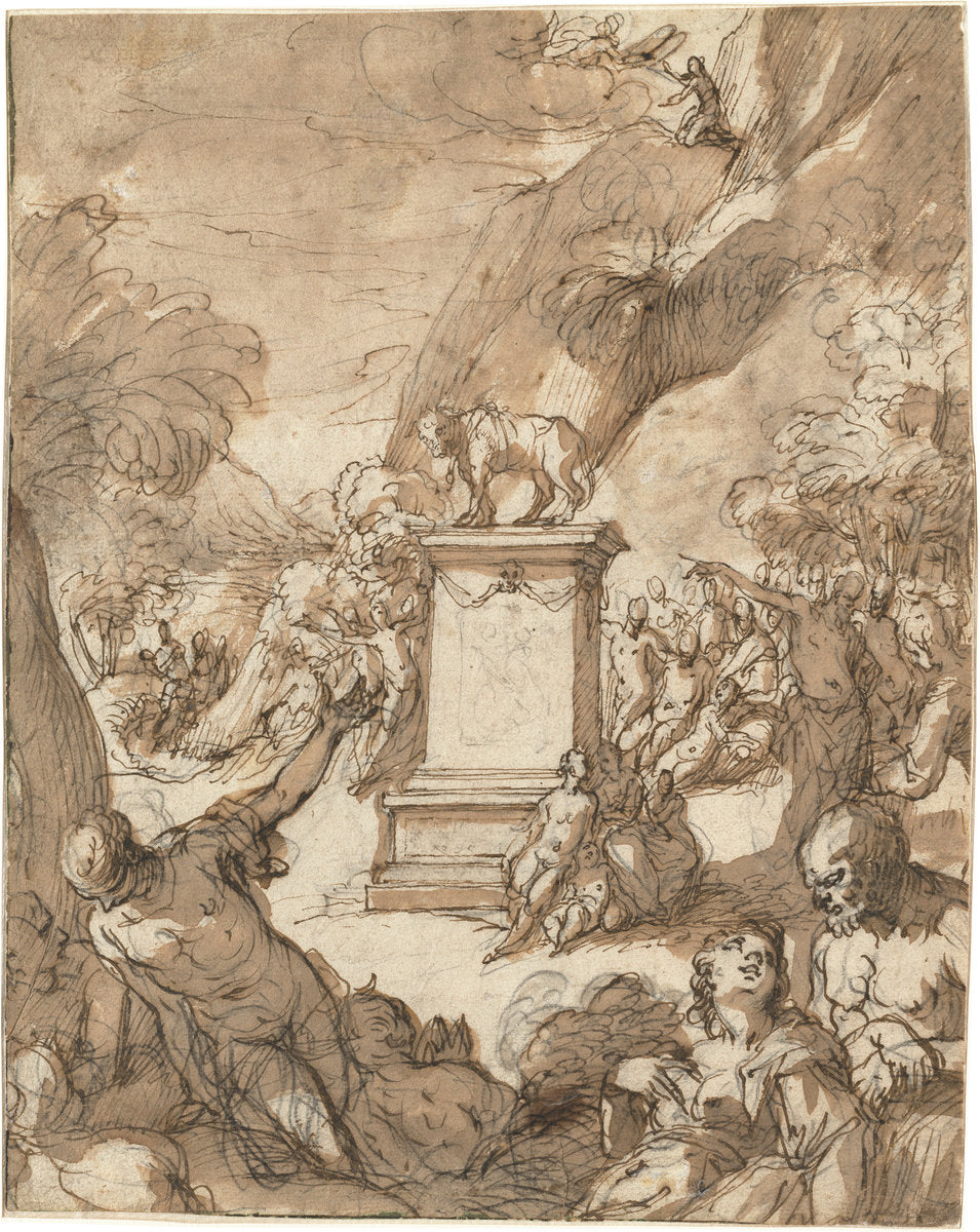 The Adoration of the Golden Calf by Hans Rottenhammer (German, 1564 - 1625), 16X12"(A3)Poster Print