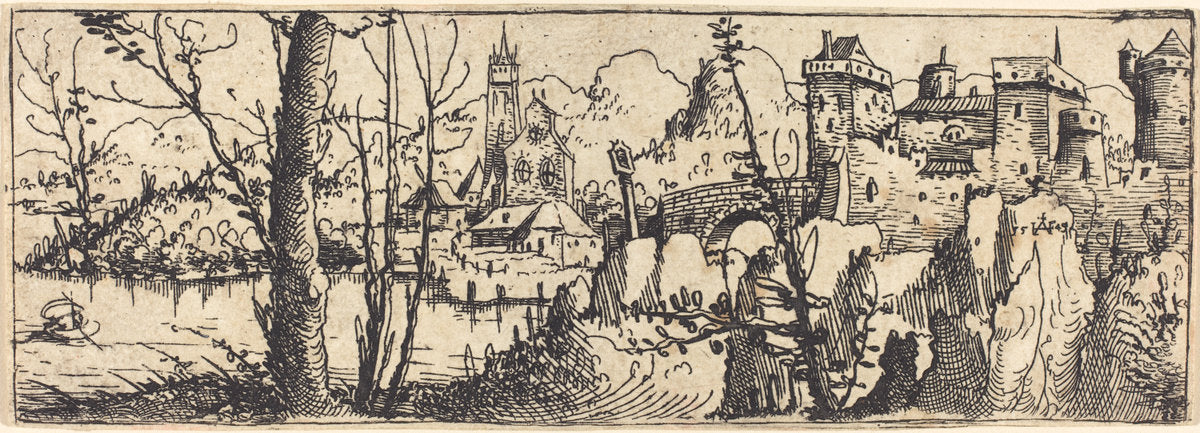 Landscape with Castle at Right, Surrounded by Rocks by Augustin Hirschvogel (German, 1503 - 1553), 16X12"(A3)Poster Print