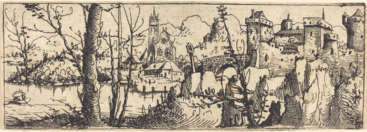 Landscape with Castle at Right, Surrounded by Rocks by Augustin Hirschvogel (German, 1503 - 1553), 16X12"(A3)Poster Print