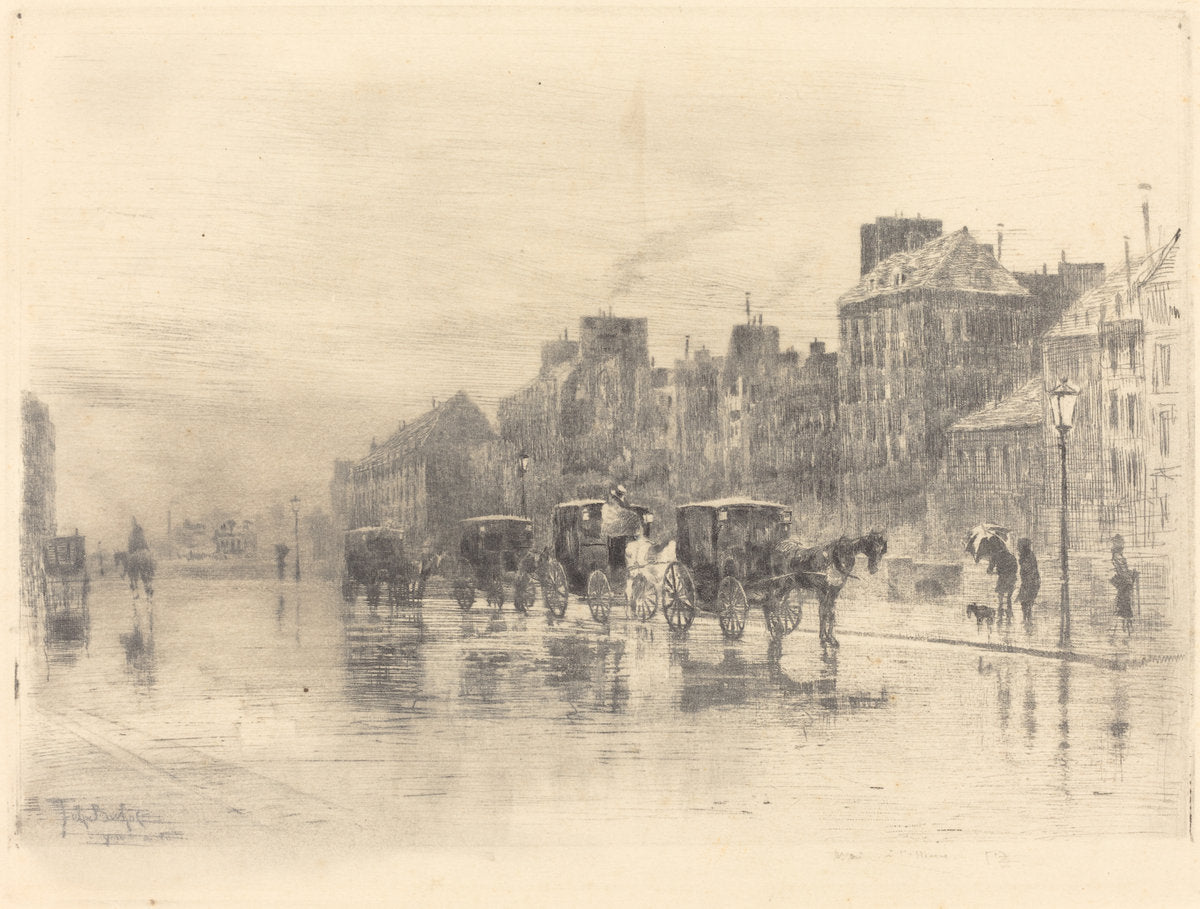Une Matinée d'Hiver au Quai de l'Hotel-Dieu (Winter Morning on the Quai de l'Hotel-Dieu) by Félix-Hilaire Buhot (French, 1847 - 1898), 16X12"(A3)Poster Print